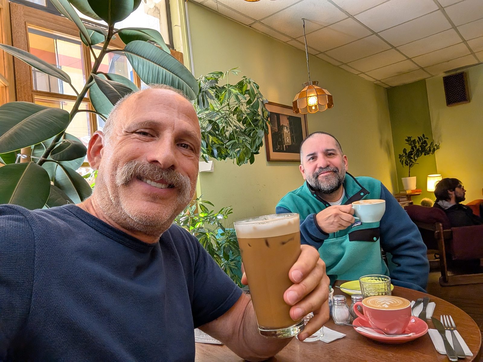 First coffee at 3,640 meters. Juan behind me, same idea.