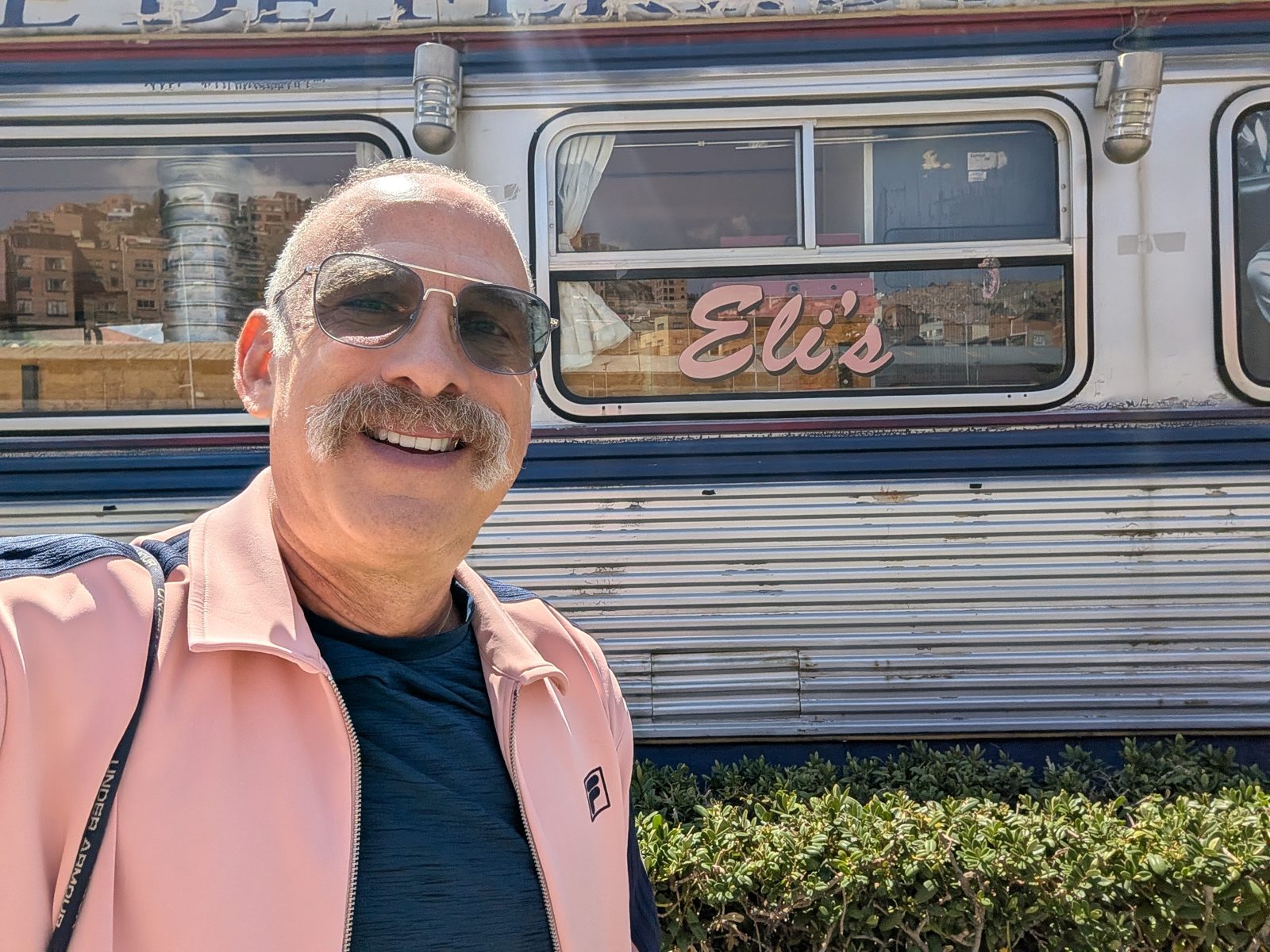 Eli's, in an old railway dining car. We came for the salteñas.