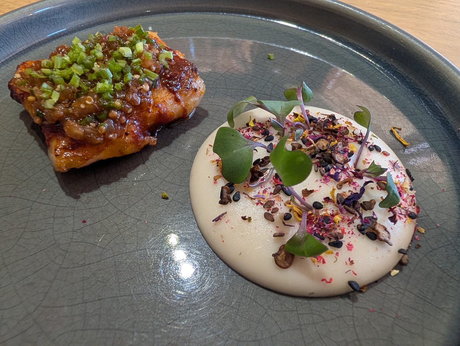 Glazed over cream and flowers.