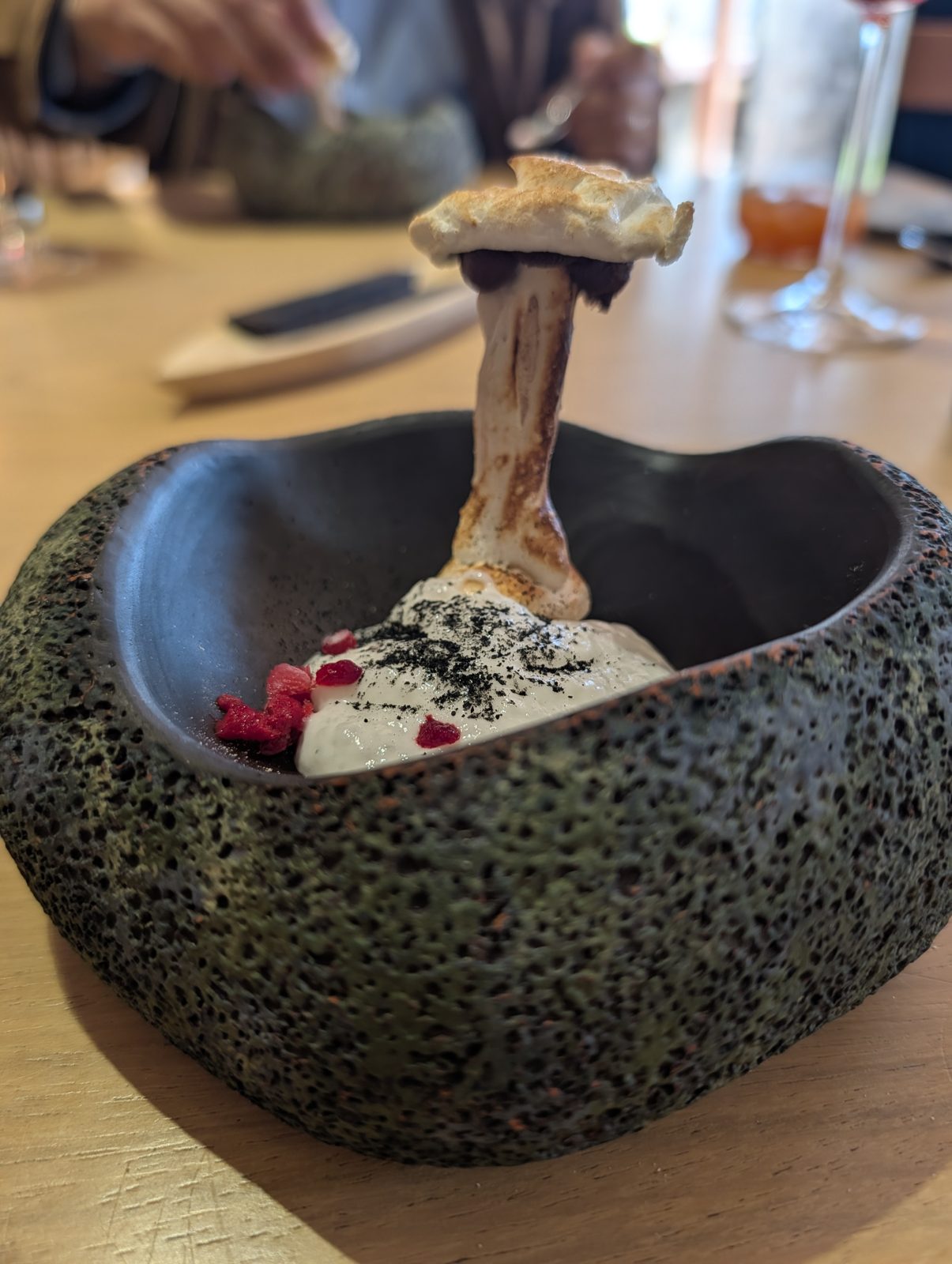 Served in a bowl of lava rock.