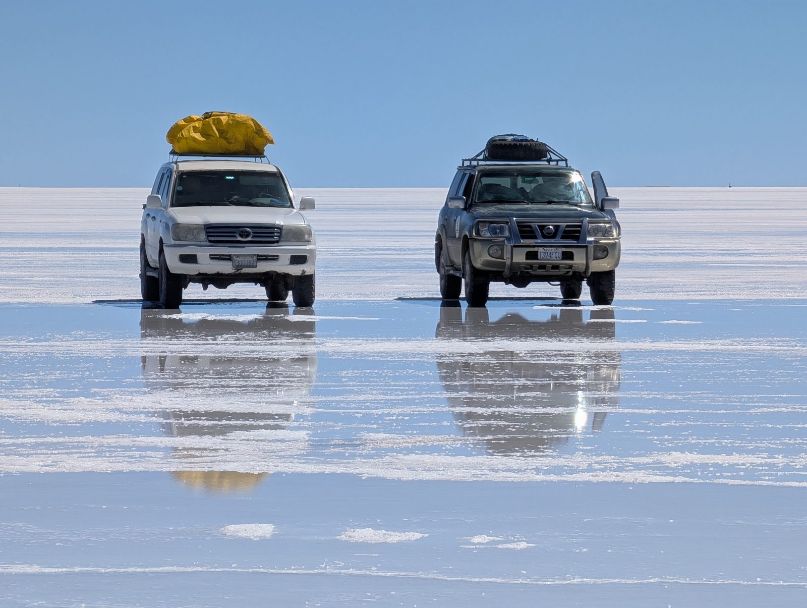 Our two trucks on the salt.