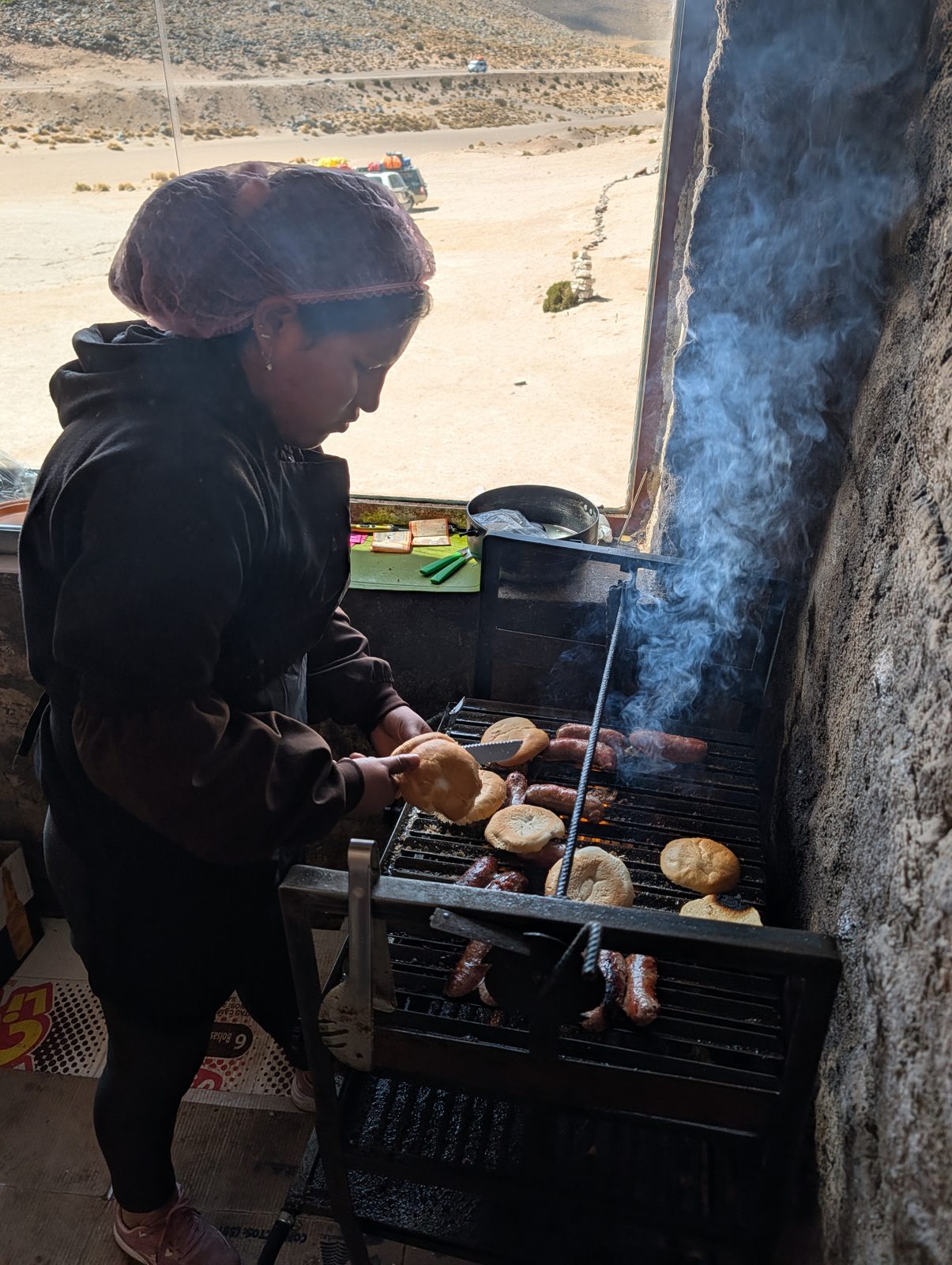 Lunch, cooked over coals in a stone hut at 4,000 meters.
