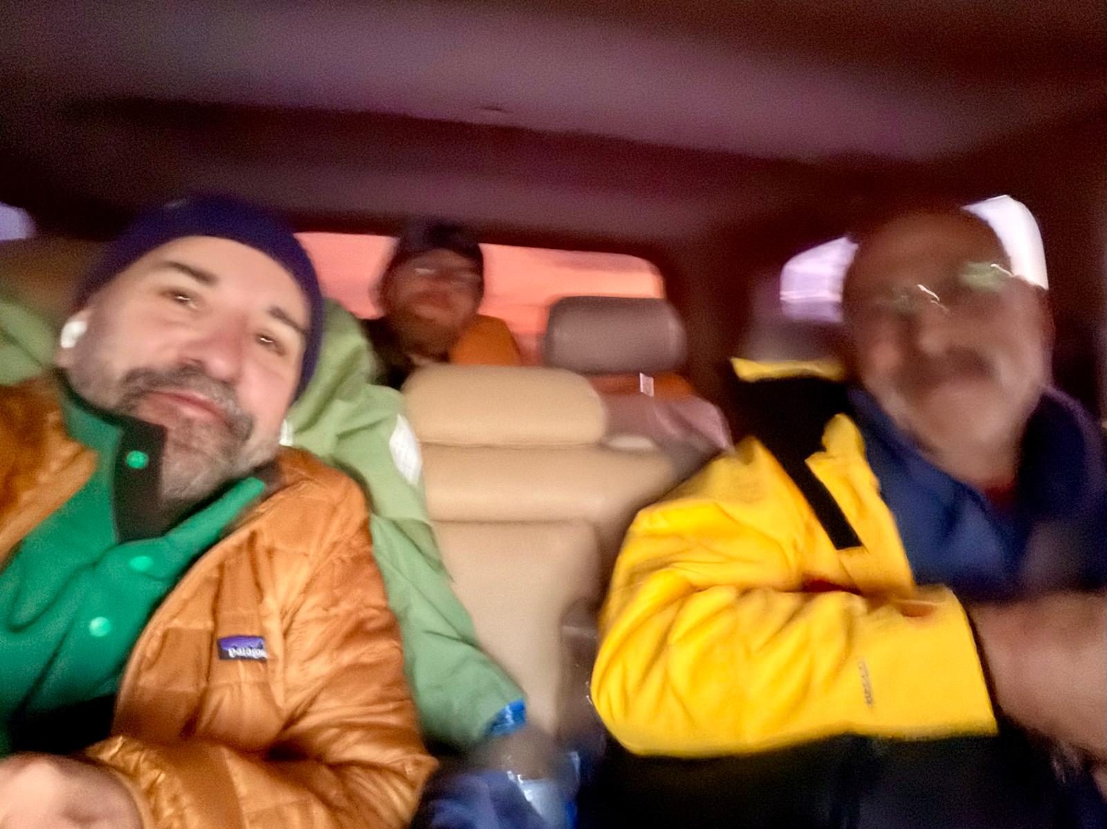 Five in the dark, in the back of the truck.