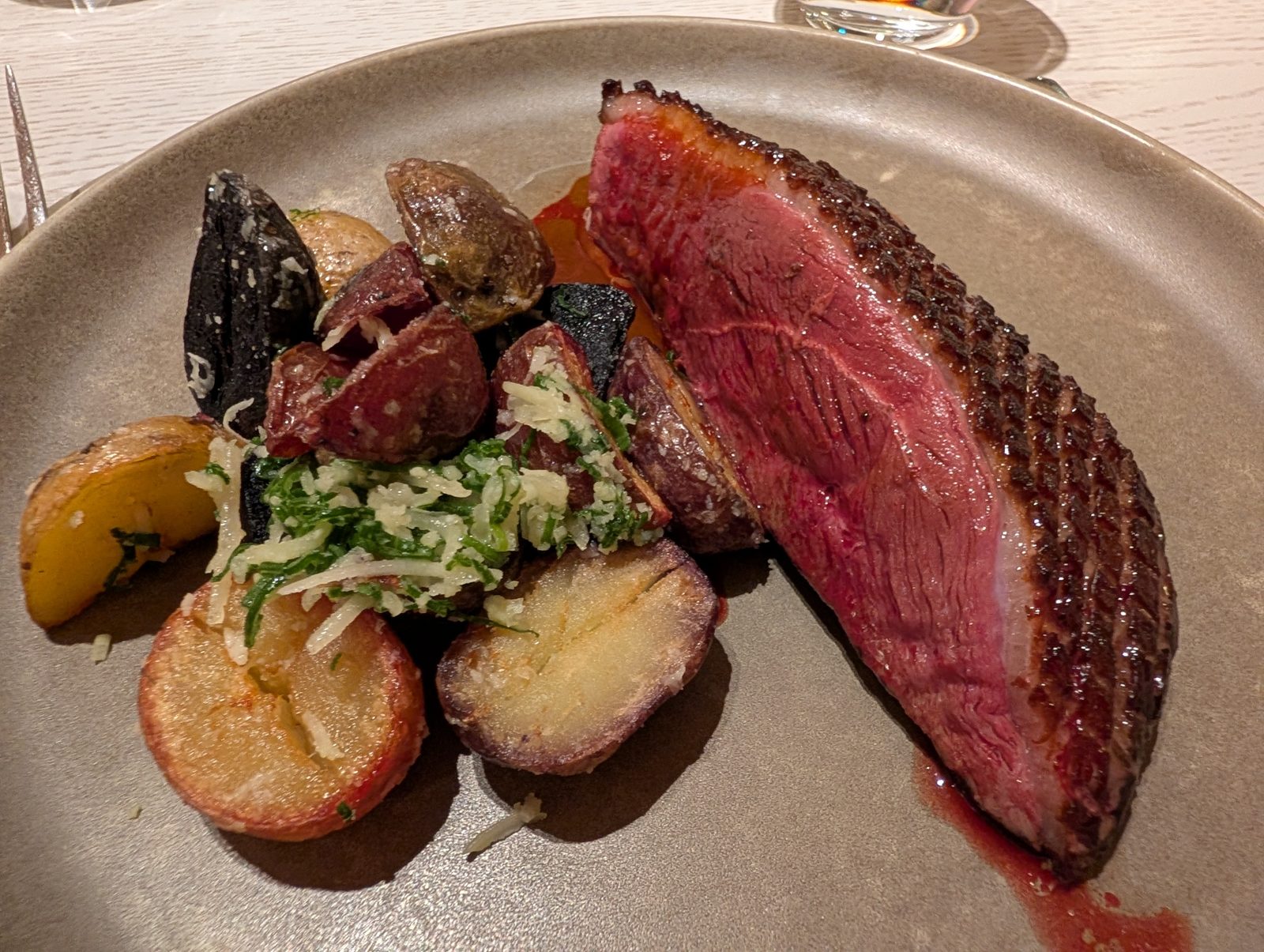 Dinner. Duck, potatoes from the valley.