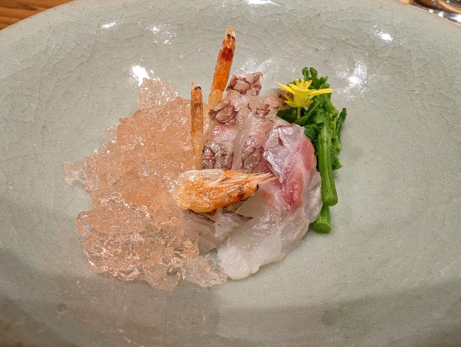 Ise Sueyoshi. A shrimp on crushed ice to start.