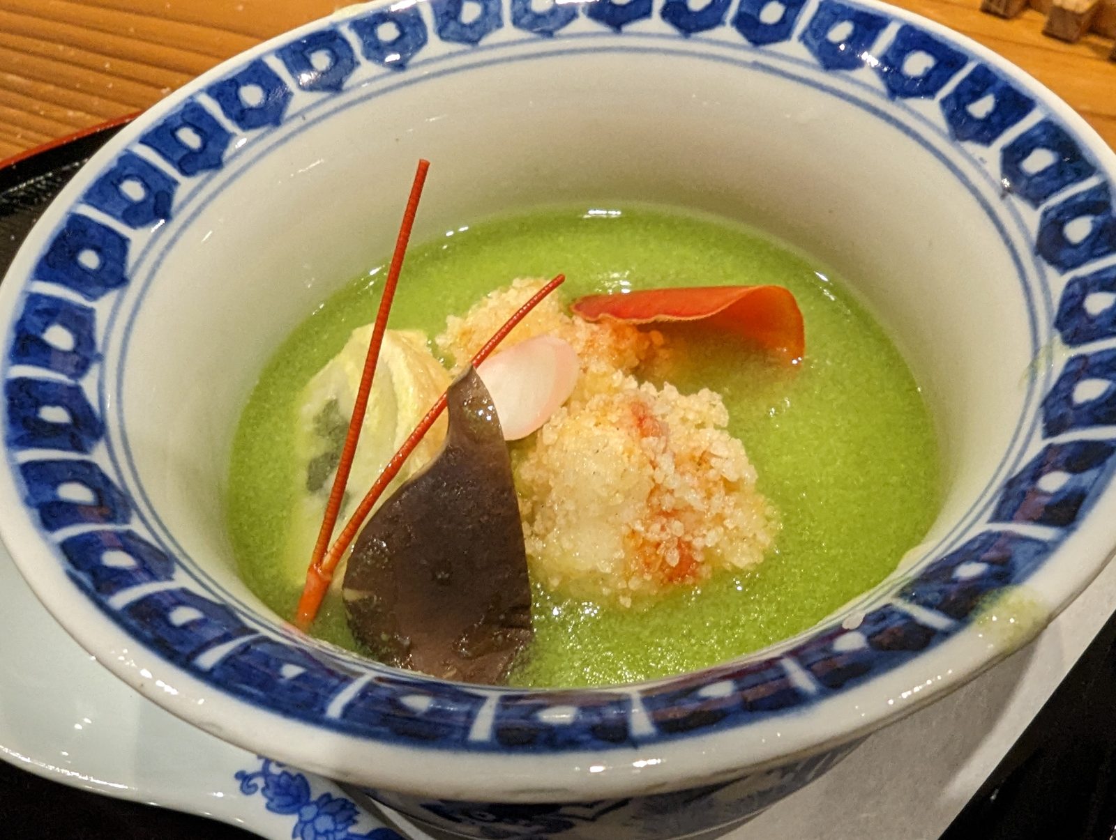 A green soup to finish the savory courses.
