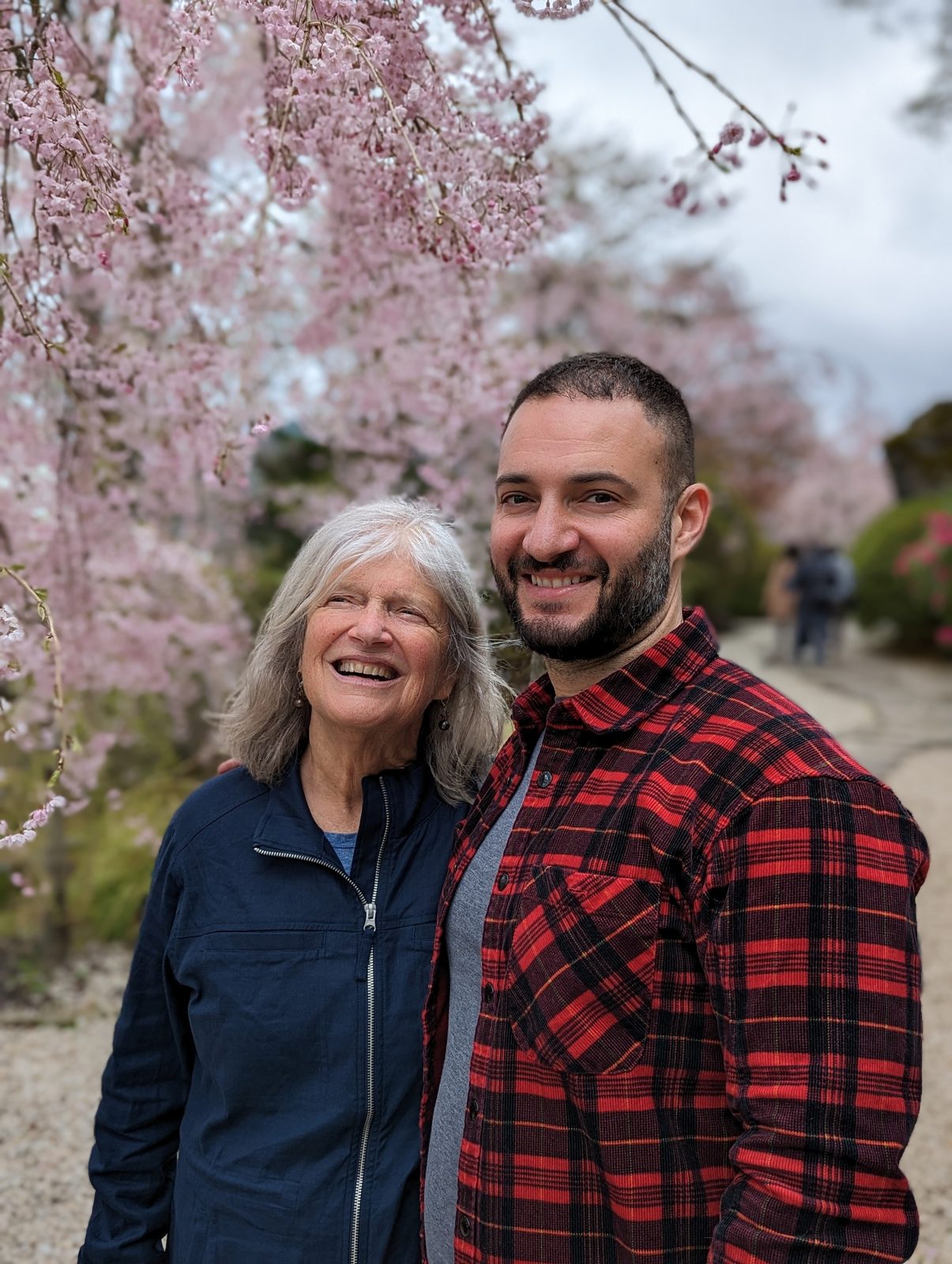 Chris and Ari under a weeping cherry.