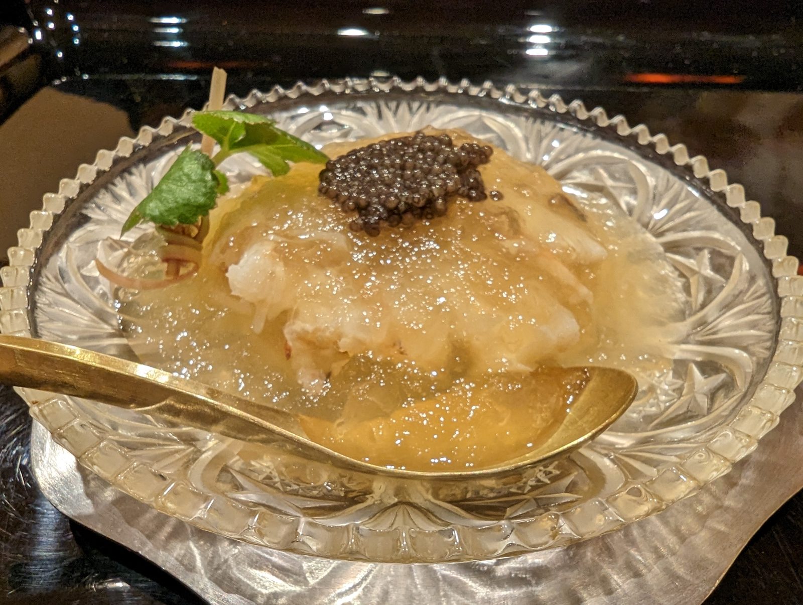 Kuikiri Happo. Jelly with caviar.