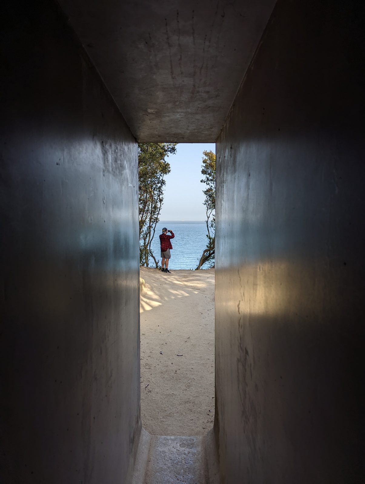 Out through the slit to the sea.