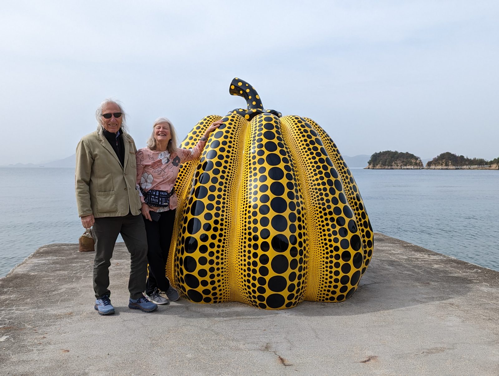 Stanley and Chris with the pumpkin, next morning.