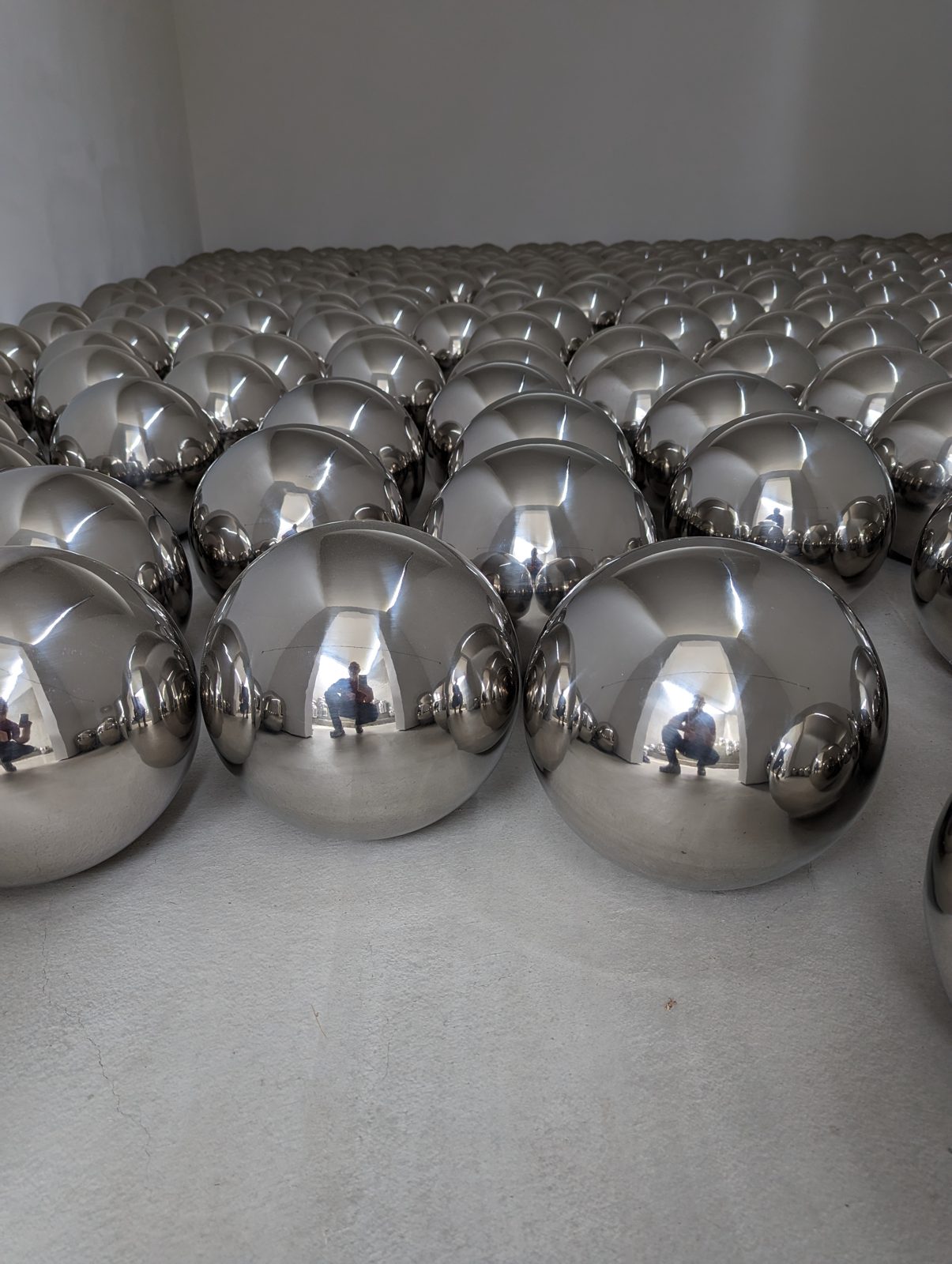 Kusama, Narcissus Garden. Steel spheres in the Valley Gallery.